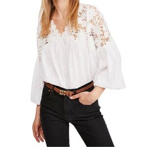 Free People Lina White Lace Romantic Babydoll Boho Bohemian Top M